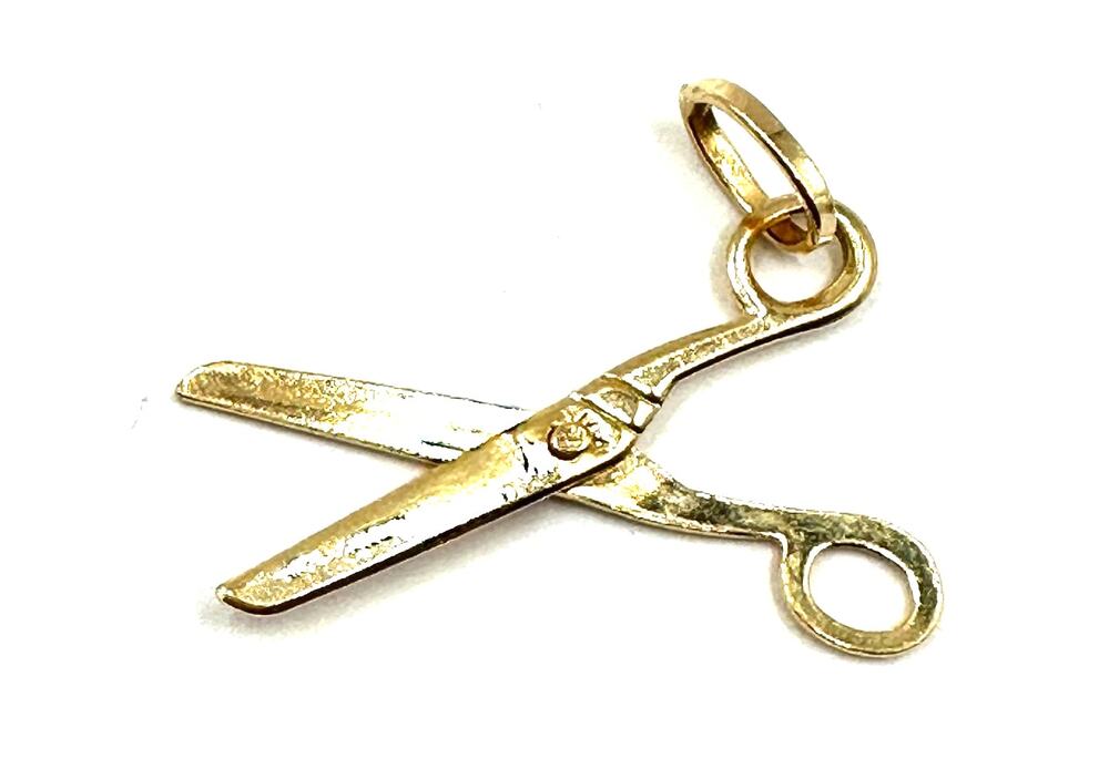 14K Yellow Gold Cute Mechanical Scissors Charm Pendant